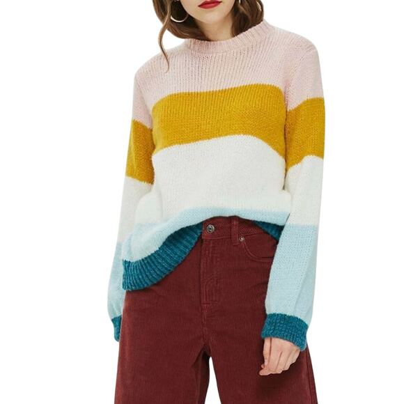 Topshop Color Block Knit Pullover Sweater - Size 4 - Picture 1 of 7